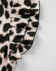 Khaki Leopard Print Layered Ruffled Short Sleeve Blouse