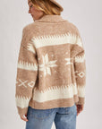 FAIR ISLE FUZZY KNIT FRONT ZIPPER CARDIGAN