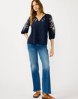 Floral Embroidered Split Neck Blouse