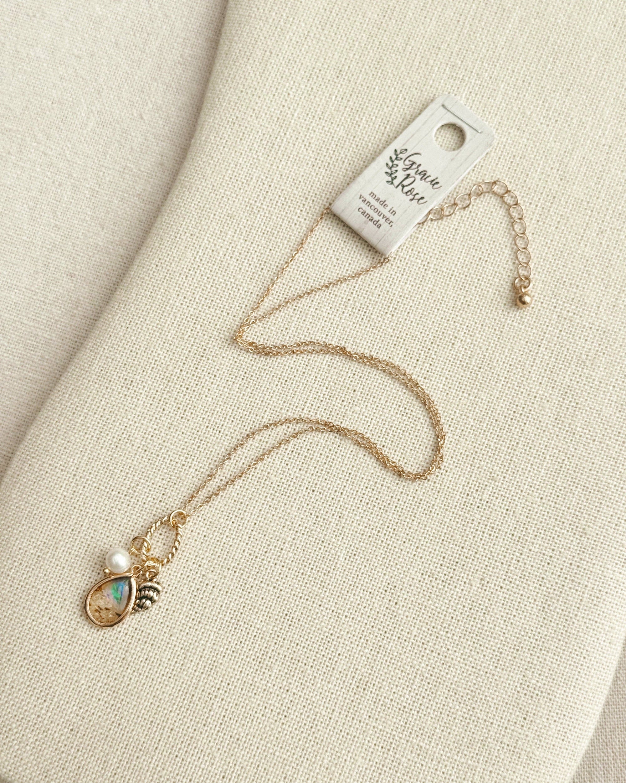 Gold Abalone Shell Charm Pearl Necklace