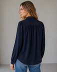 Dark Navy Satin-Finish Blouse