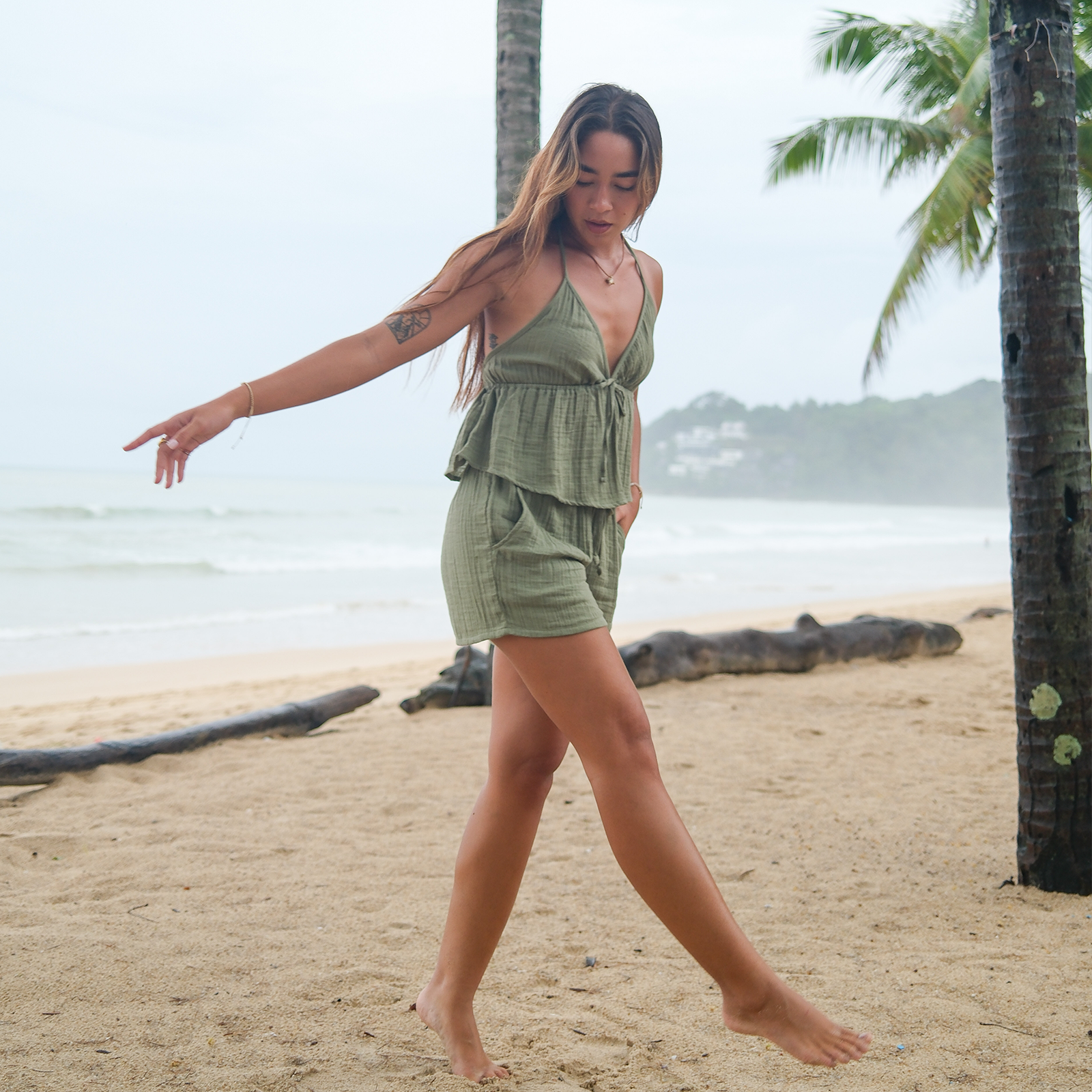 Olive Cotton Cabana Shorts