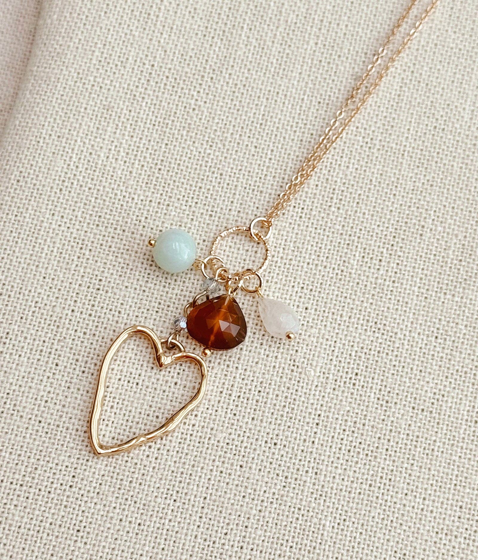 Mixed Gem Heart Charm Necklace