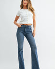 Medium Wash High Rise Scissor Cut Flare