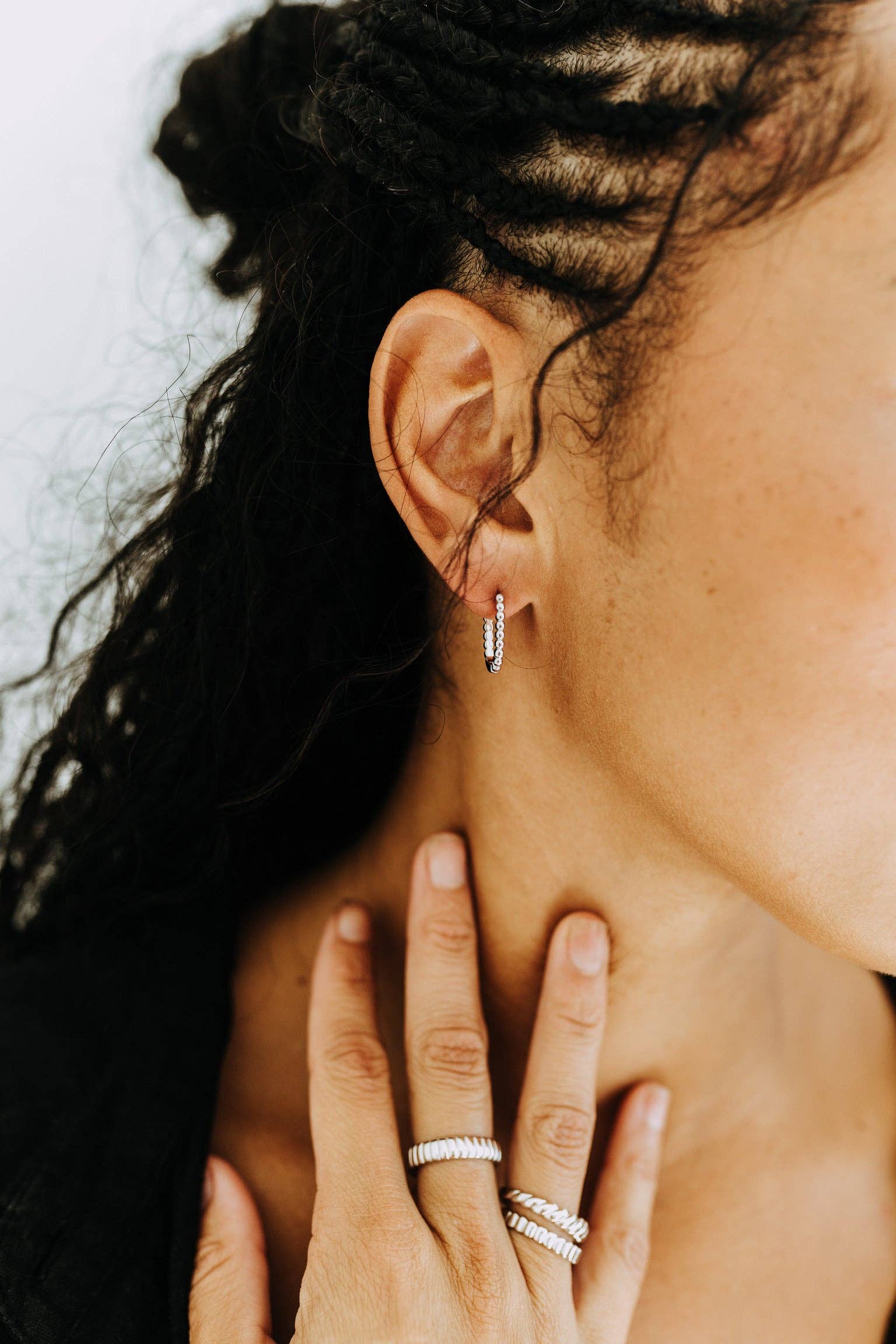 Dottie Rectangle Huggies - Sterling Silver Hoop Earrings