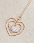 Gold White Howlite Double Heart Necklace