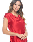 Solid Satin Top with Cowl Neck