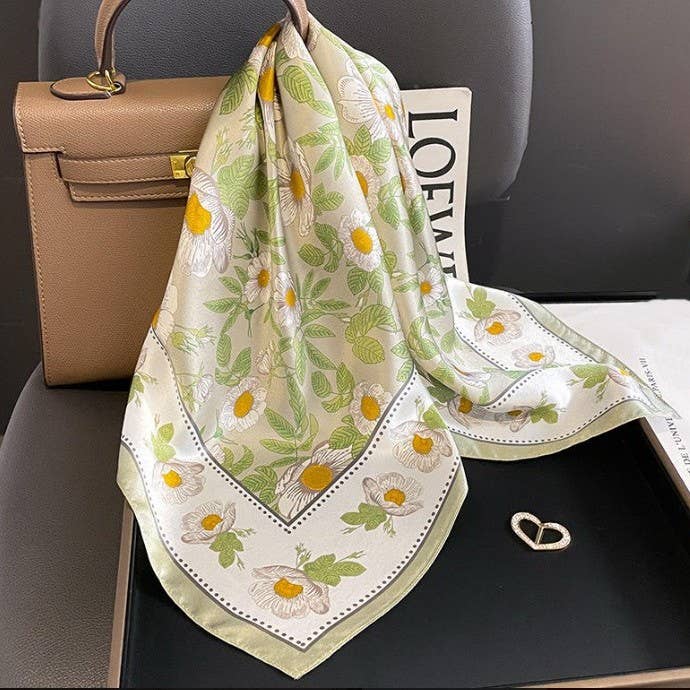 Spring Meadow Daisy Silky Feel Bandana Scarf