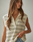 Knit Open Collar Neck Sleeveless Top
