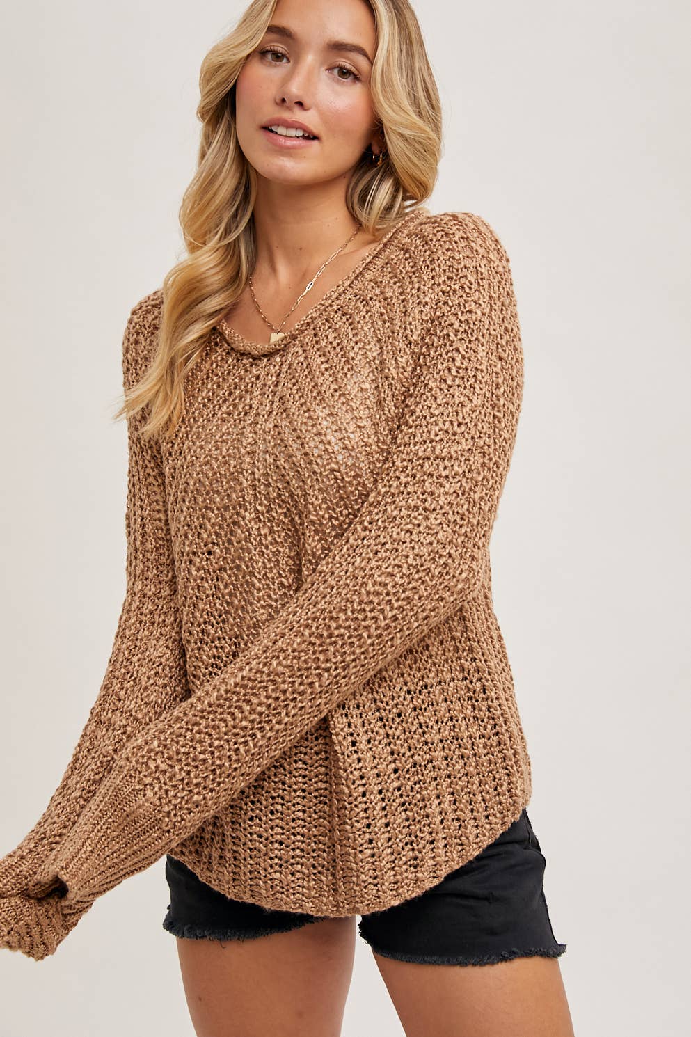 Raglan Cut Open Knit Sweater Pullover