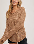 Raglan Cut Open Knit Sweater Pullover