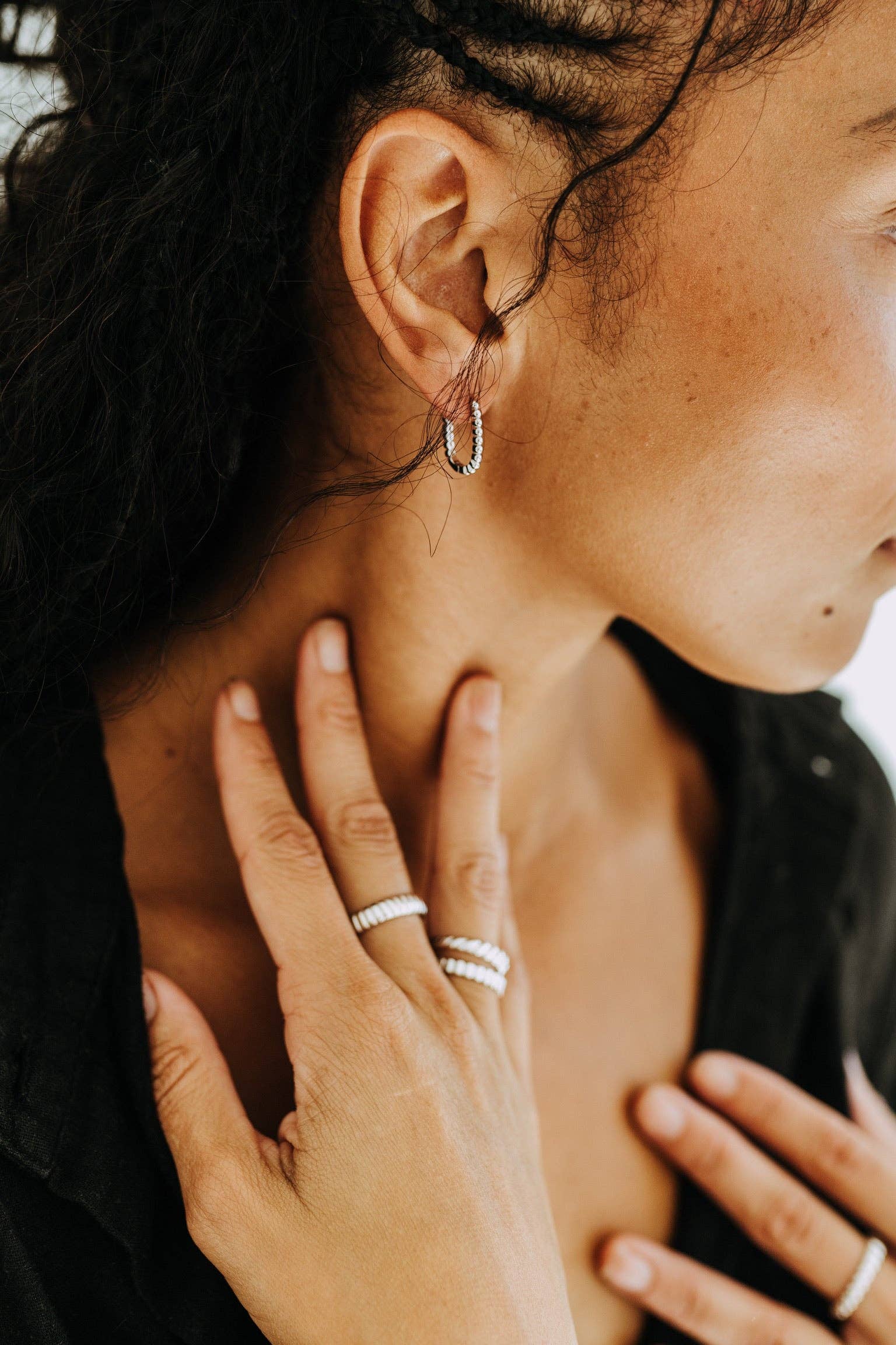 Dottie Rectangle Huggies - Sterling Silver Hoop Earrings