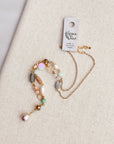 Gold & Multicolor Pearl Beaded Y Necklace