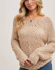 Raglan Cut Open Knit Sweater Pullover