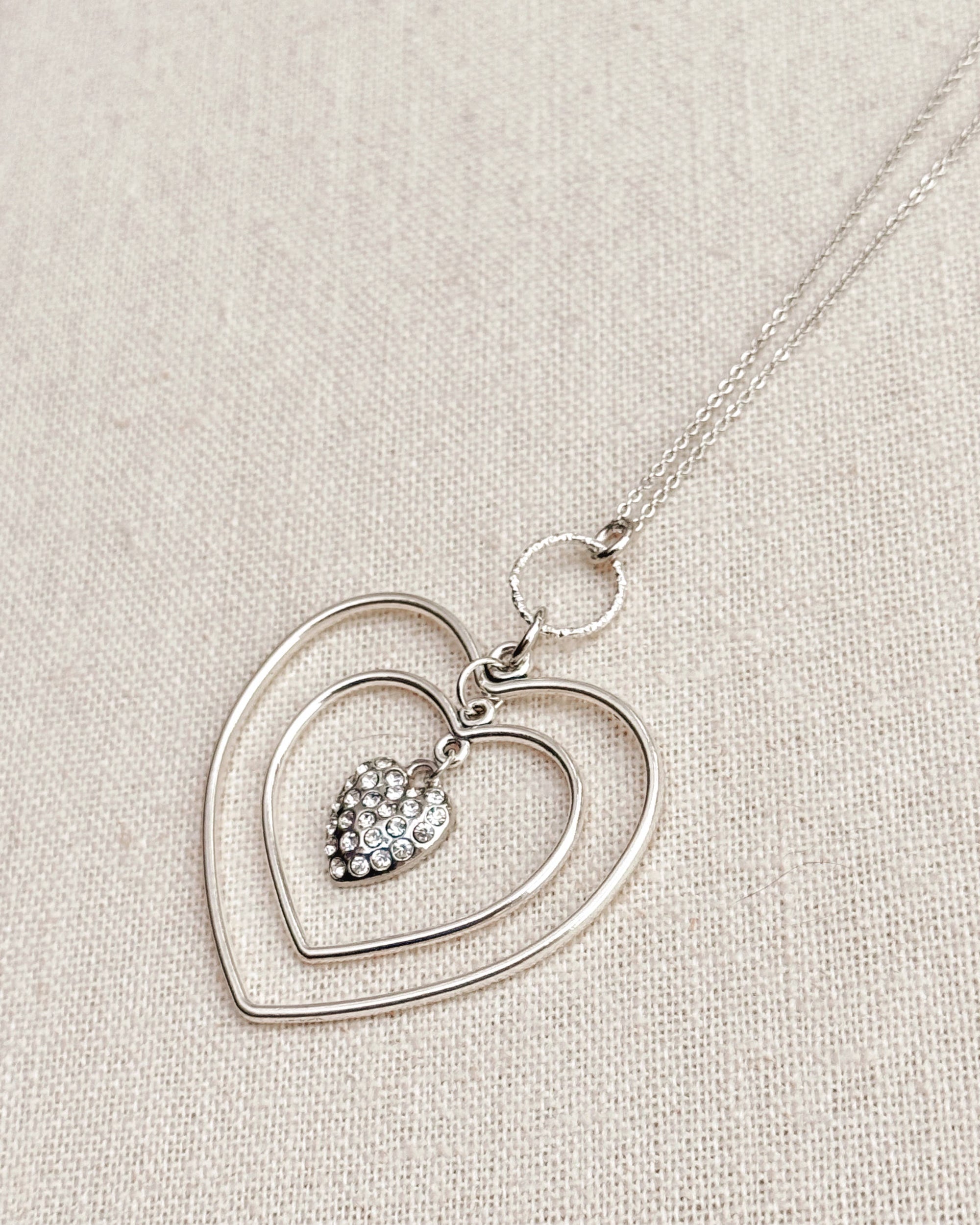 Silver Rhinestone Heart Necklace