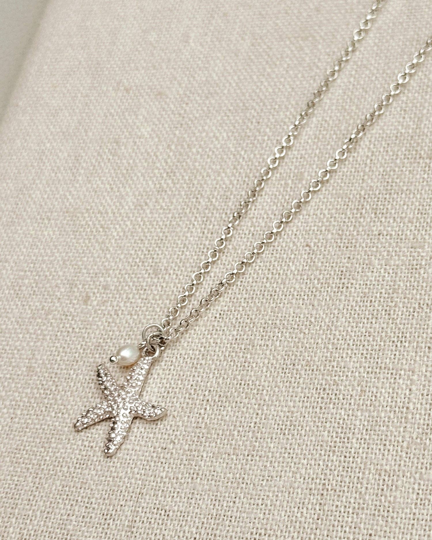 Silver Starfish Charm Freshwater Pearl Necklace