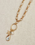 Cubic Zirconia Starfish & Pearl Charm Gold Necklace