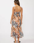 Smocked Ikat Cross Over Back Midi Dress with Slits