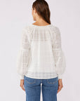 Smocked Split Neck Long Sleeve Blouse