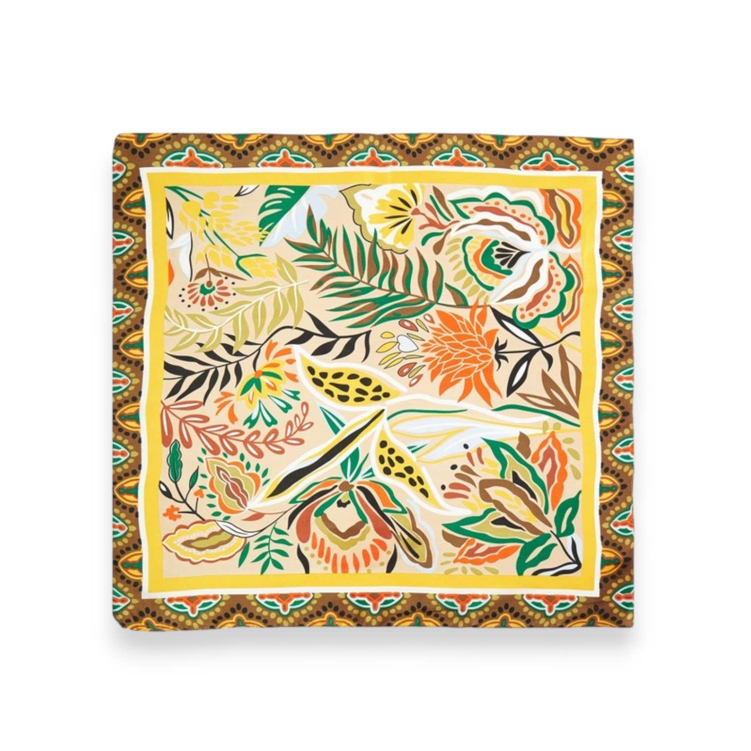 Color Floral Drawing Print Silky Square Scarf