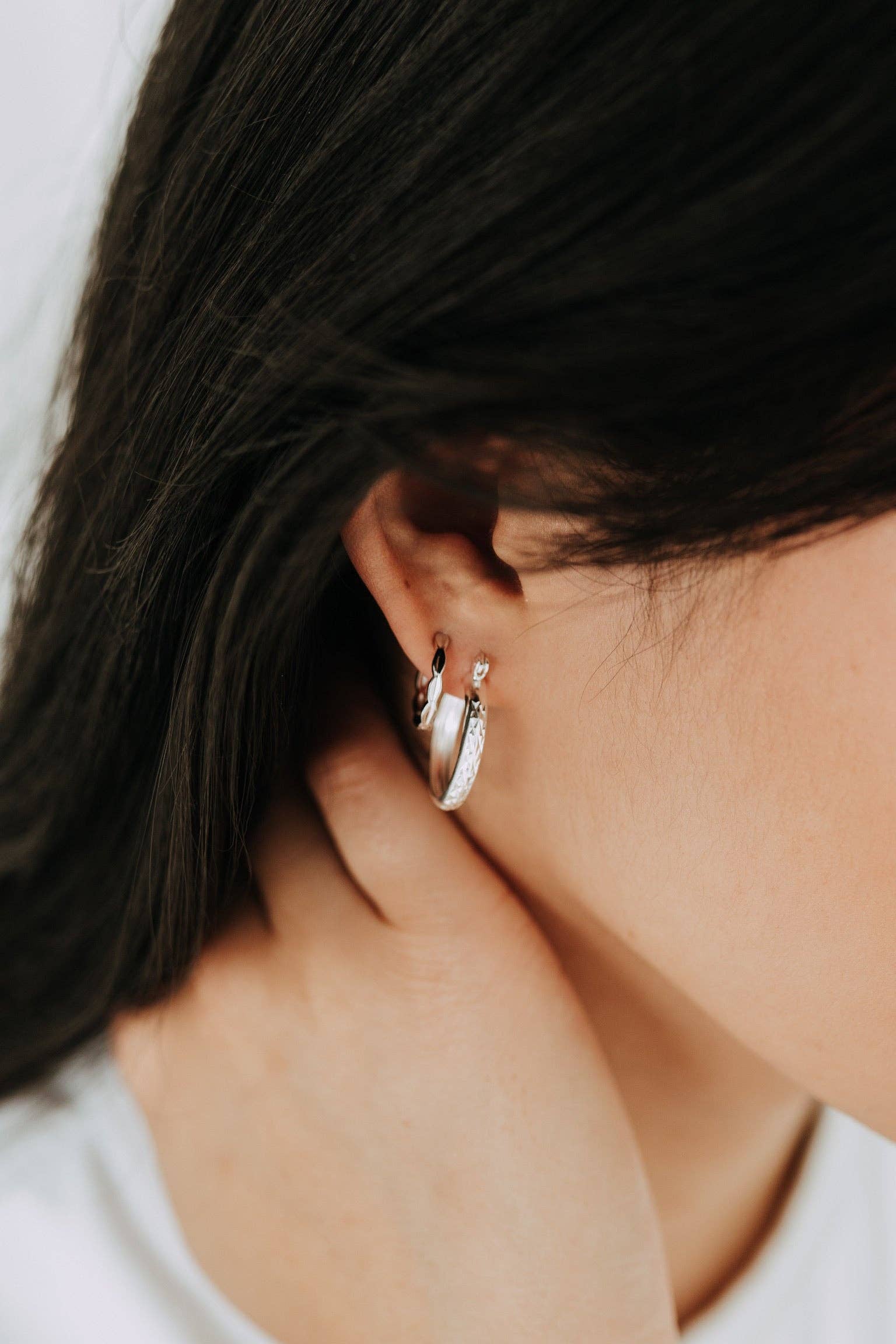 Sterling Silver Etched Hoops 15mm | Textured Shine
