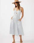 Striped V-Neck Midi Dress with Cutouts and Pockets