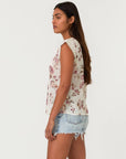Floral Lace Trim Scoop Neck Boxy Top