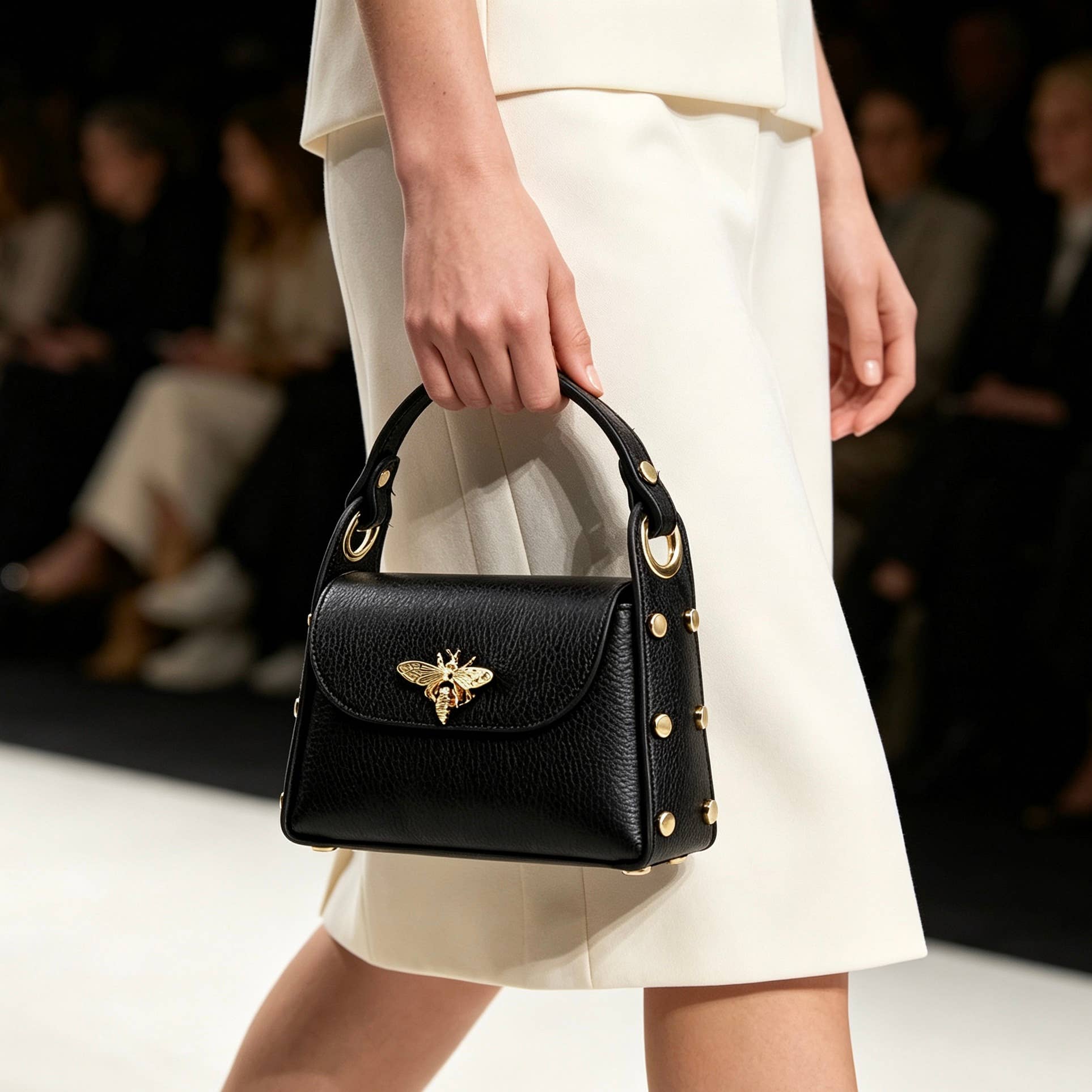 Bee Happy Mini Leather Crossbody Bag with Gold Bee Clasp