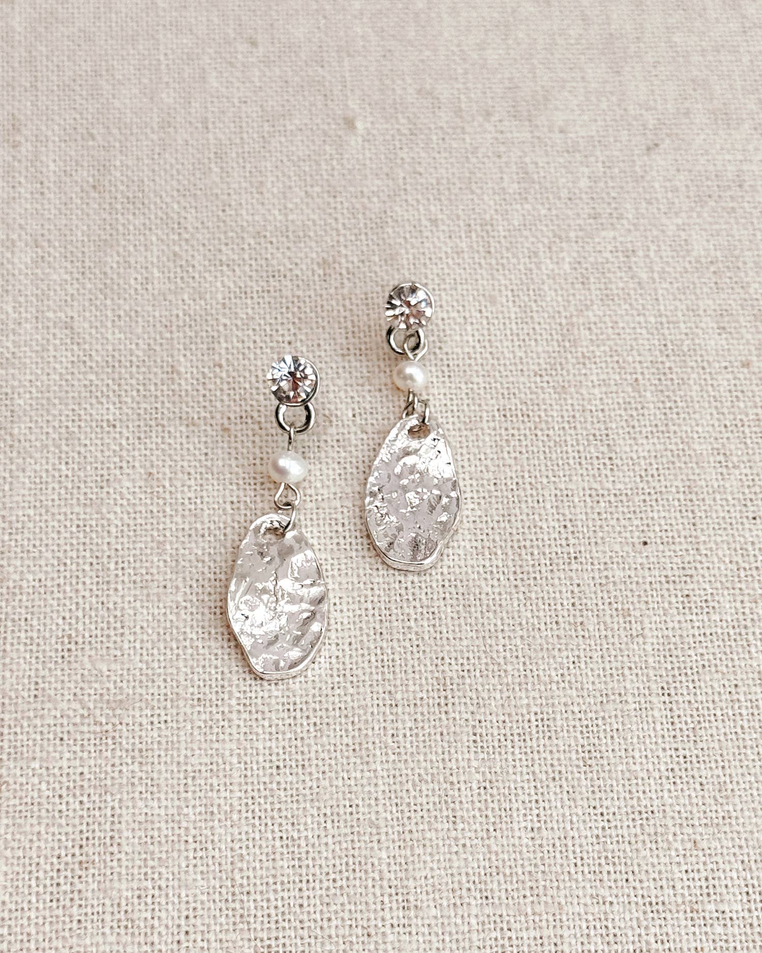 Silver Rhinestone &amp; Pearl Drop Earrings