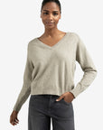 Double V-neck sweater with back button detail