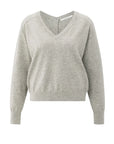 Double V-neck sweater with back button detail
