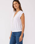 Embroidered Button Front Cutout Top