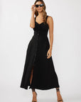 V-Neck Ruched Button Down Maxi Dress