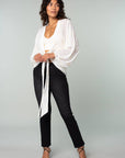 Embroidered Sheer Long Sleeve Tie Front Kimono Top