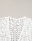 White Stylish Hollow Out Knit Drop Shoulder Cardigan