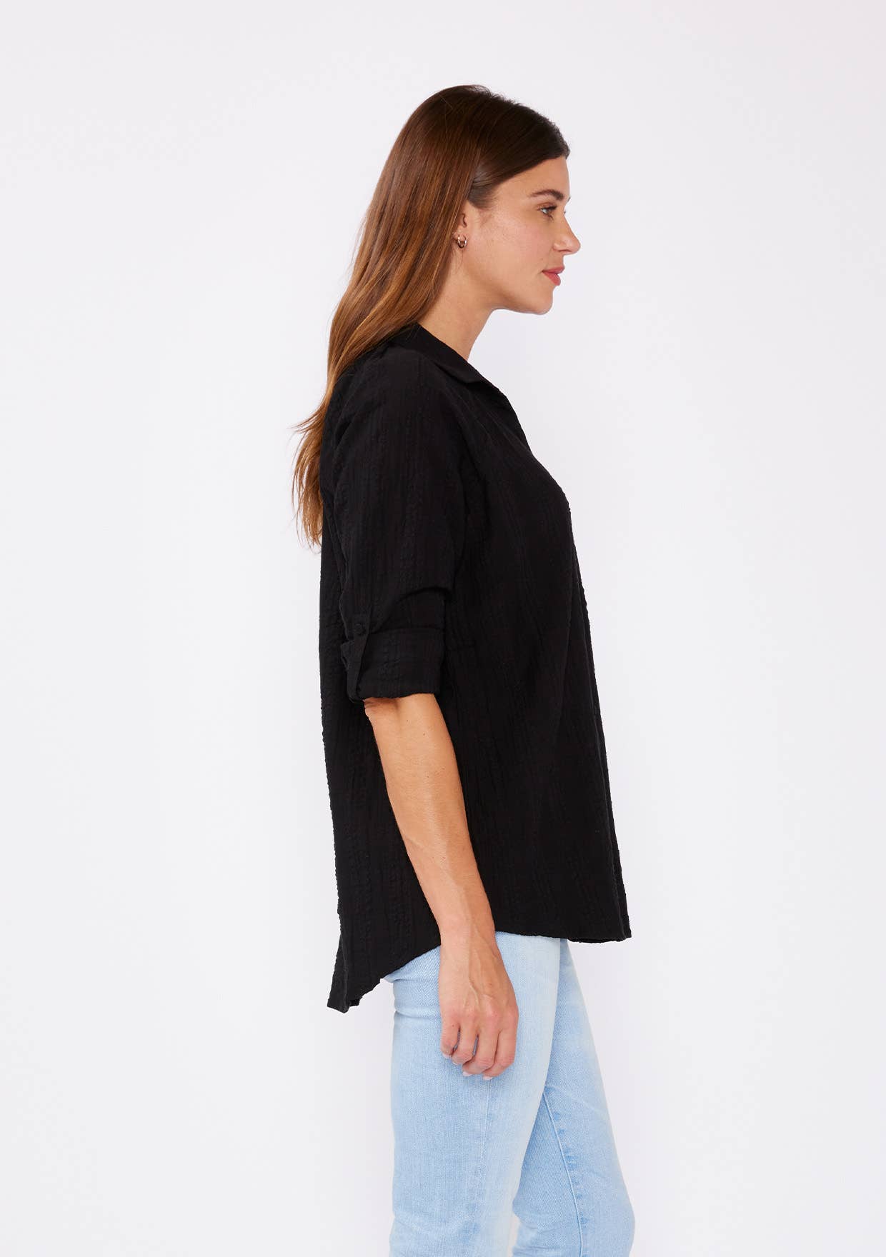 Long Sleeve Plaid Seersucker Button-Down Shirt