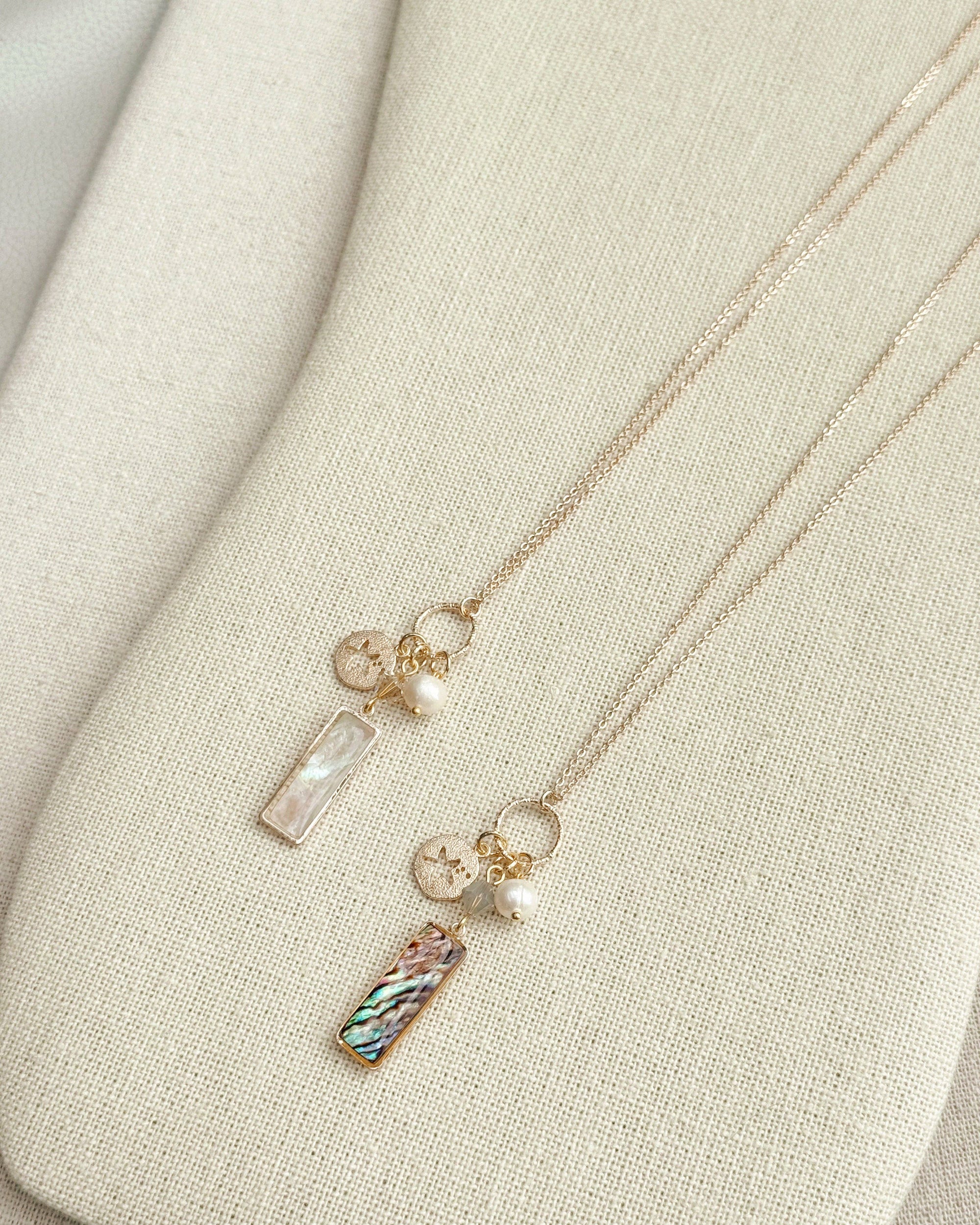 Gold Mother of Pearl Bar Pendant Necklace