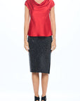Solid Satin Top with Cowl Neck