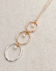 Triple Circle Link and Pearl Long Necklace