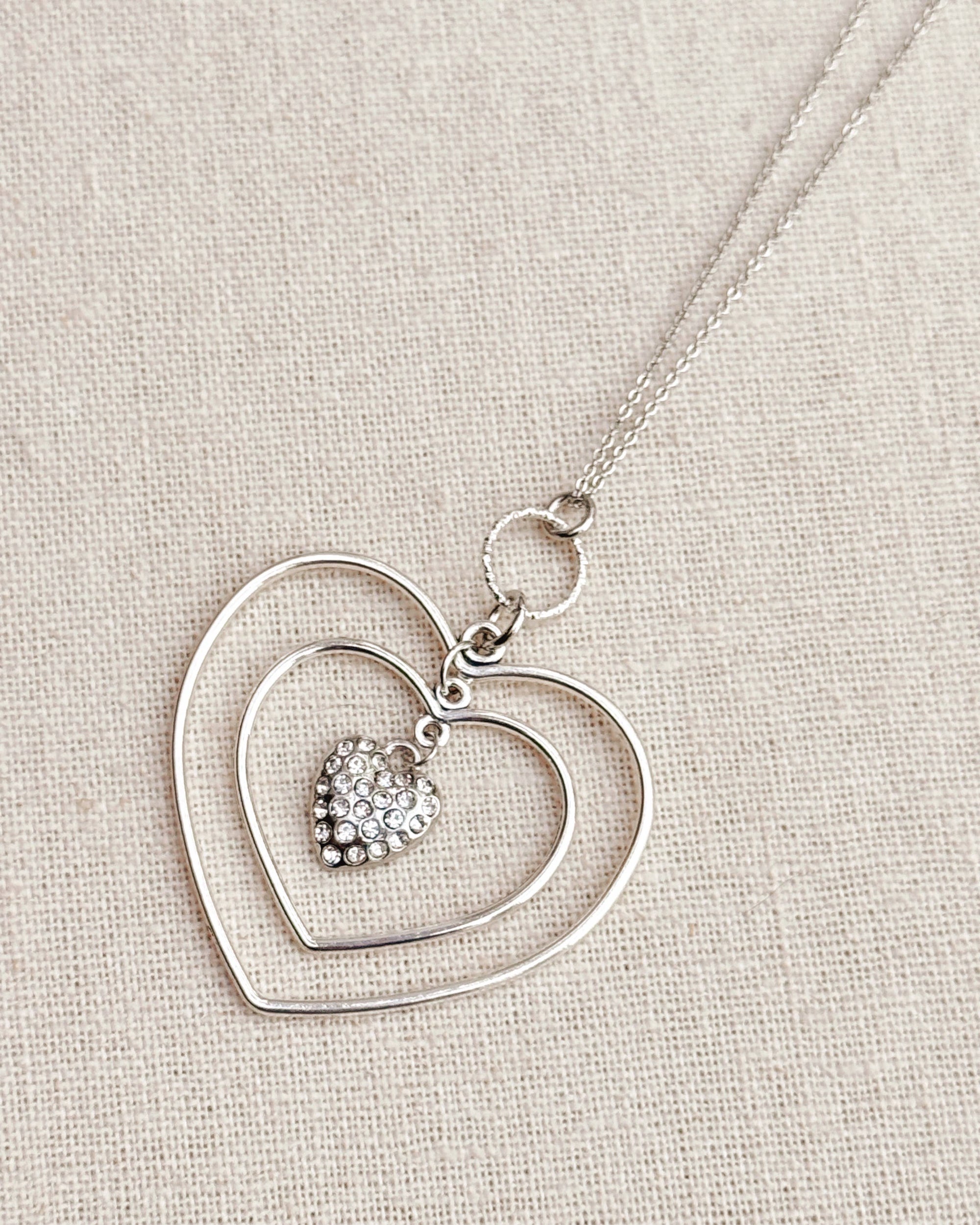 Silver Rhinestone Heart Necklace