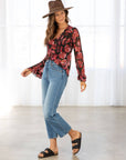 Rose Floral Print Clip Dot Long Sleeve Blouse