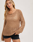 Raglan Cut Open Knit Sweater Pullover