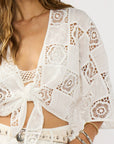 Dolman Sleeve Patchwork Tie Front Top