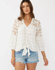 Button Down Crochet Lace Tie Front Top