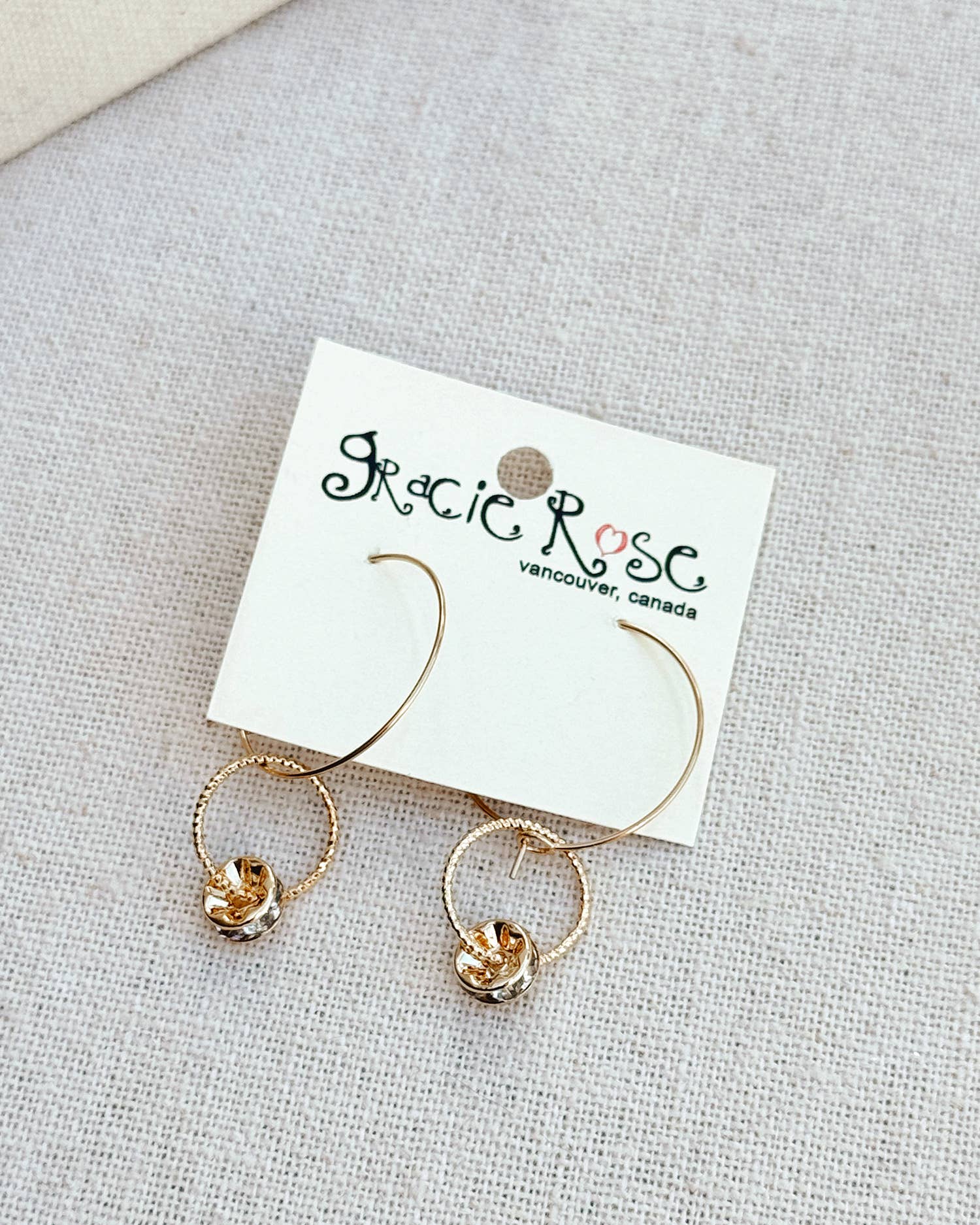 Gold Rhinestone Rondelle Hoop Earrings