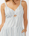 Striped V-Neck Midi Dress with Cutouts and Pockets