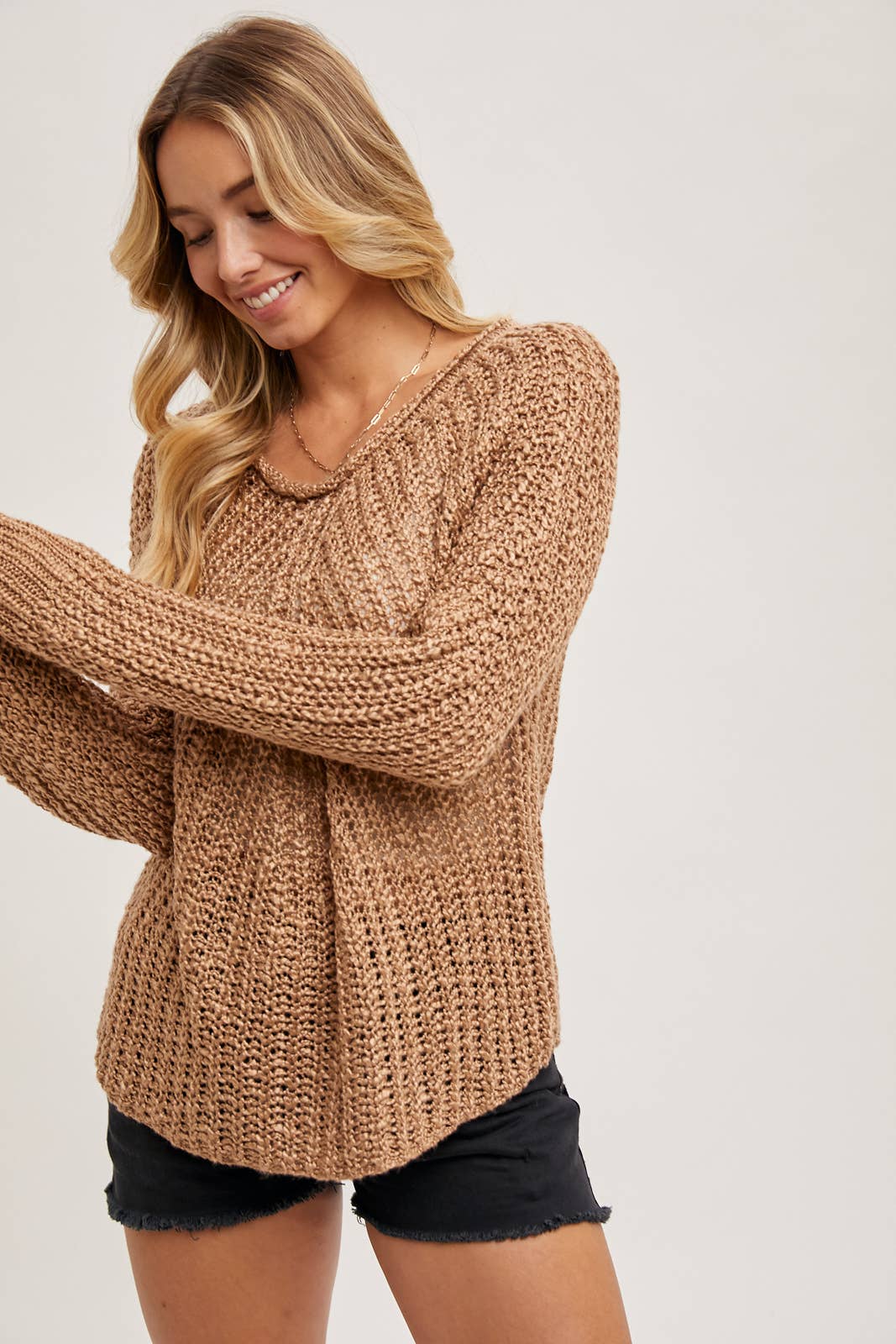 Raglan Cut Open Knit Sweater Pullover