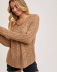 Raglan Cut Open Knit Sweater Pullover