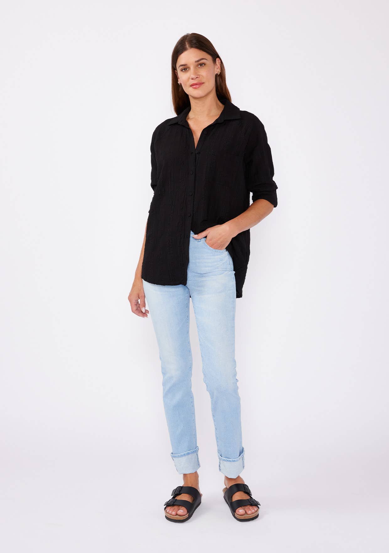 Long Sleeve Plaid Seersucker Button-Down Shirt
