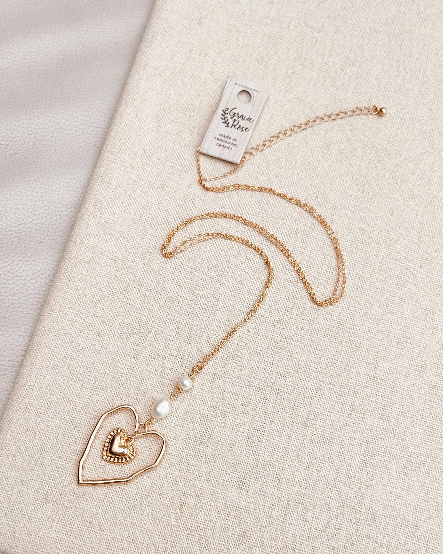 Open Heart Pearl Necklace – Gold